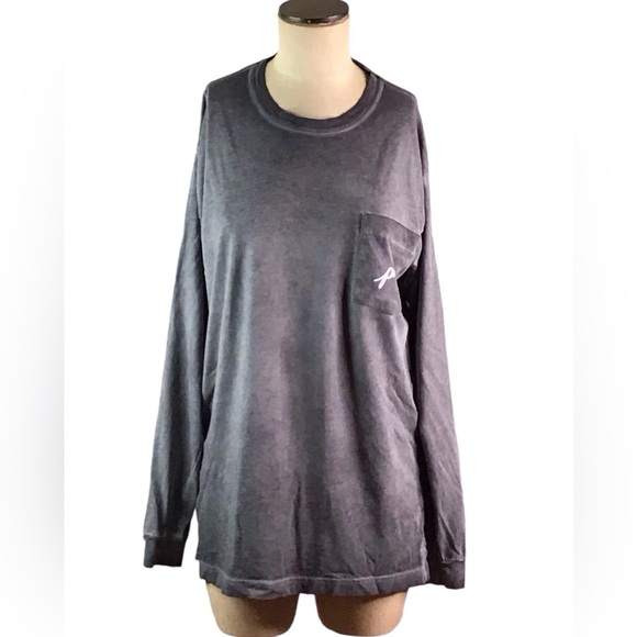 PINK Victoria Secret Gray Stonewashed Logo Top, M , EUC - Picture 1 of 4